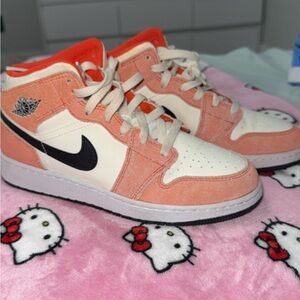 Nike Air Jordan 1 Mid Coral and White Sneakers